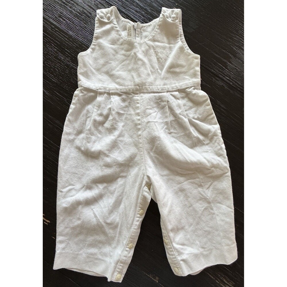 Ancar Spain 18 Months White Corduroy Longall Shoulder Buttons Embroidered